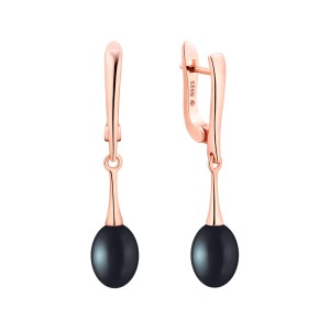 Cercei lungi din argint placat cu aur roz cu perle naturale negre si tortite DiAmanti SK25218GEL_B-G (Argint 925‰ 2,5 g.)